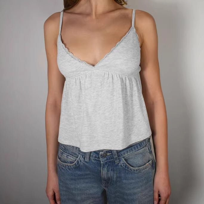 Damen lässiges Top mit Volant-Ausschnitt EB
