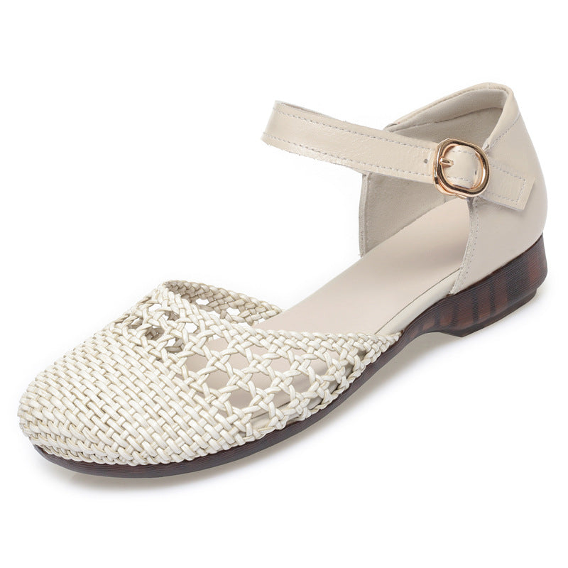 Damen Ballerinas mit dekorativem Flechtmuster und verstellbarem Riemen EB