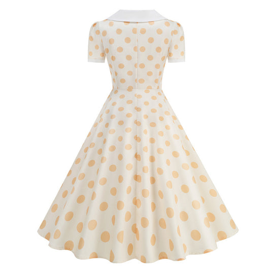 Damen Retro Maxikleid mit Kragen und Punkten EB