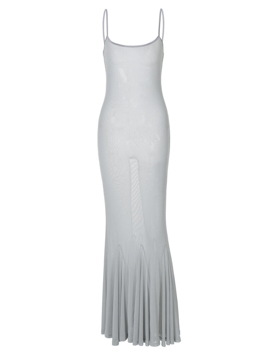 Damen Elegantes Maxikleid mit schwingendem Rock und feinen Spaghettiträgern EB