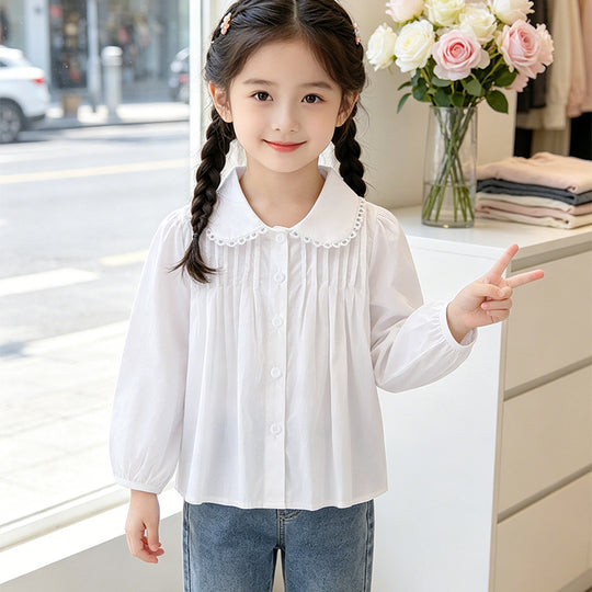 Mädchen Bluse mit Rüschendetails und elegantem Kragen EB