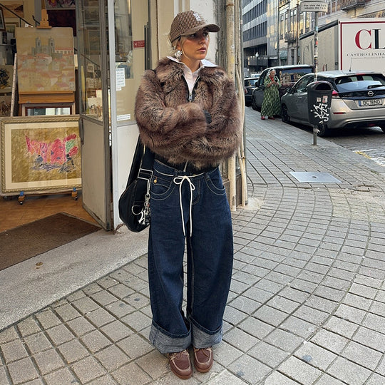 Damen Kunstpelzjacke im modernen Cropped-Stil EB