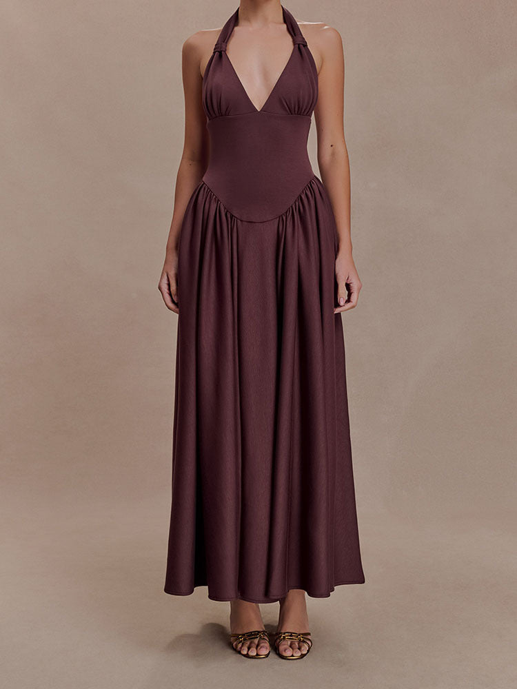 Damen Halter-Ausschnitt Maxikleid mit figurbetonter Silhouette EB