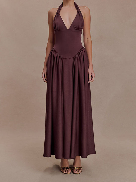 Damen Halter-Ausschnitt Maxikleid mit figurbetonter Silhouette EB