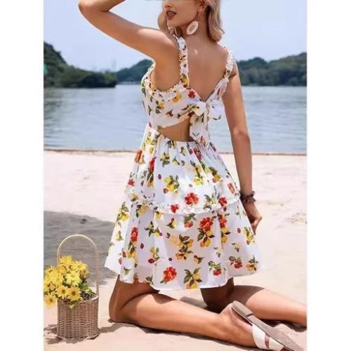 Damen luftiges Sommerkleid mit Blumenmuster EB