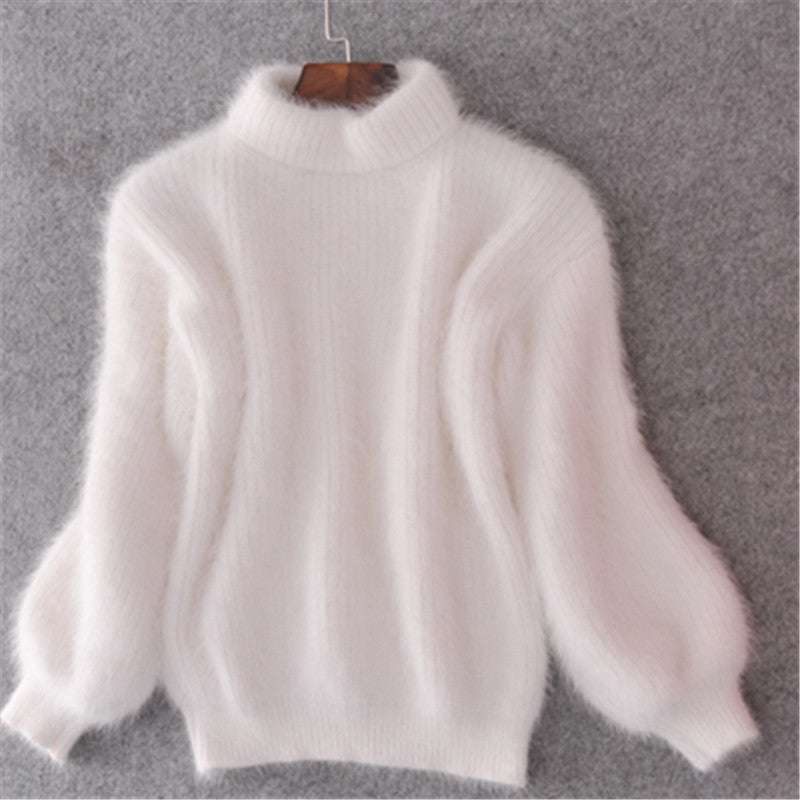 Damen Flauschiger Mohair-Mix Pullover mit Stehkragen und Oversize-Silhouette EB