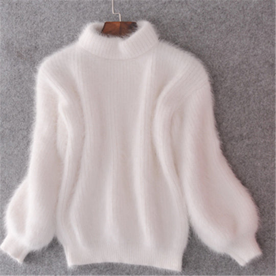 Damen Flauschiger Mohair-Mix Pullover mit Stehkragen und Oversize-Silhouette EB