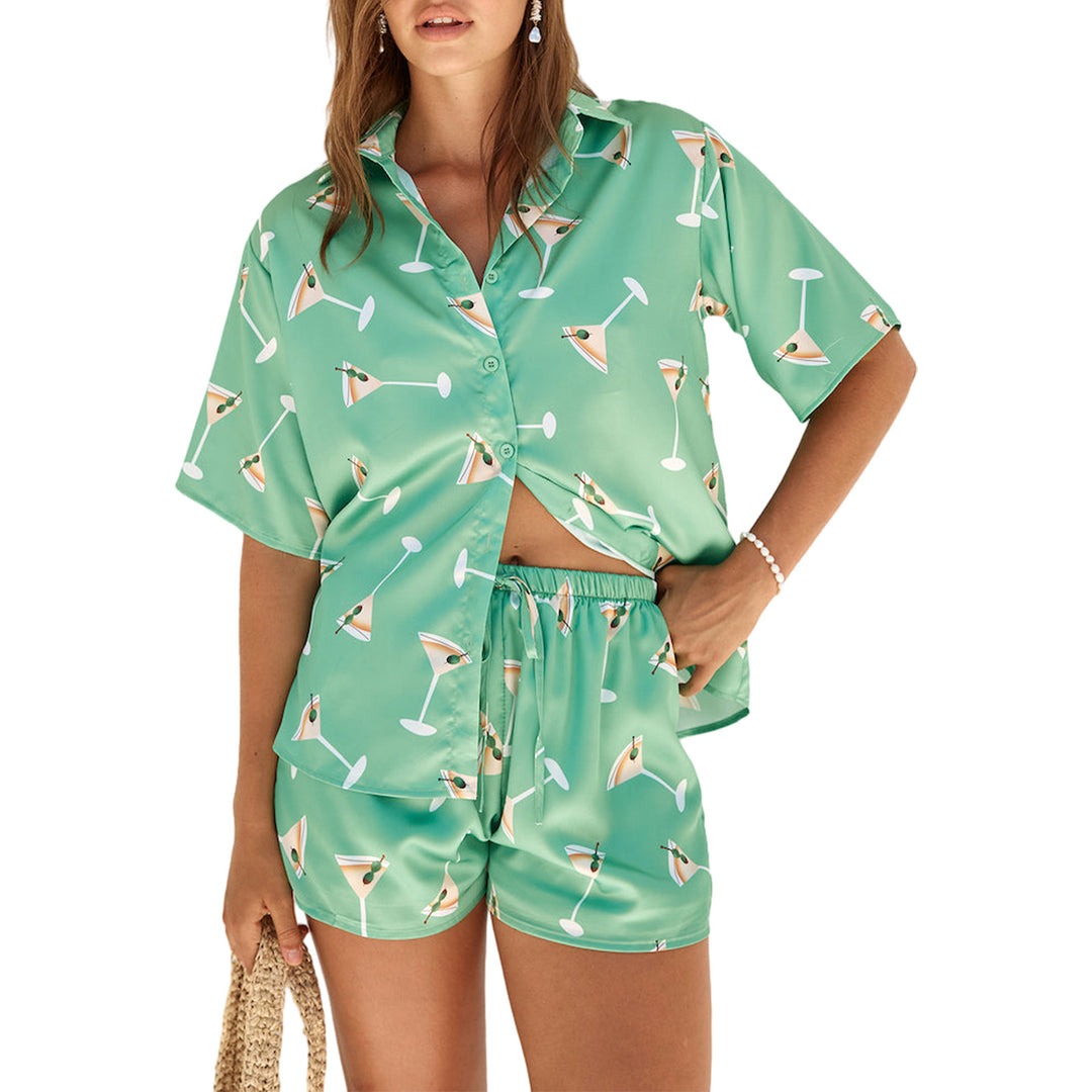 Damen Schlafanzug mit trendy Cocktail-Motiv EB