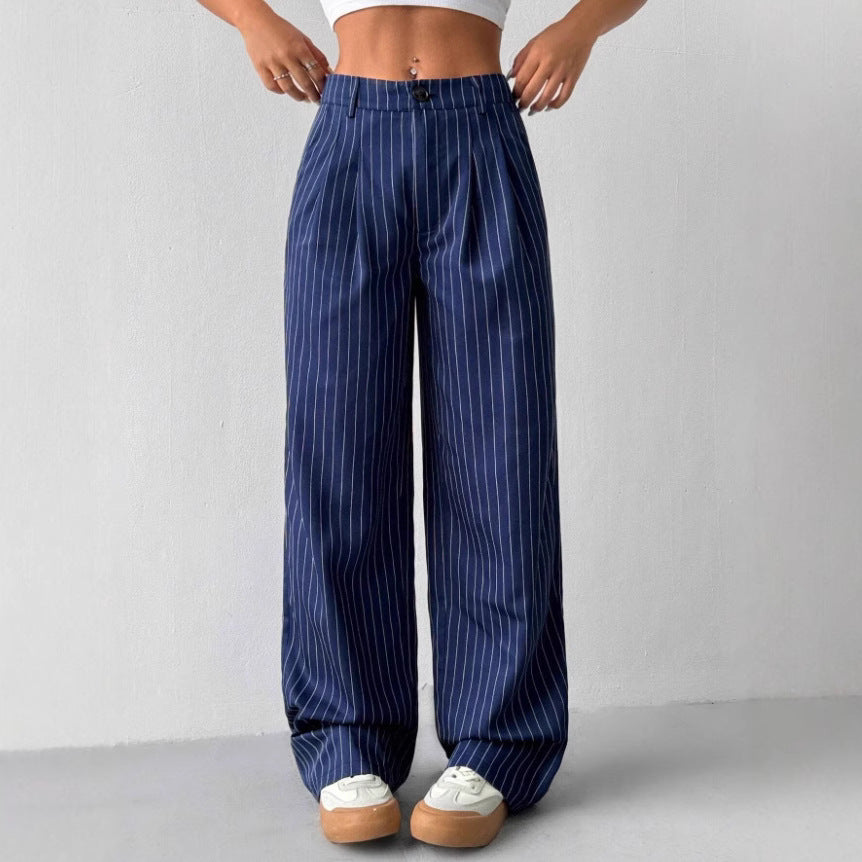 Damen Elegante und weite Stoffhose mit Streifenmuster EB