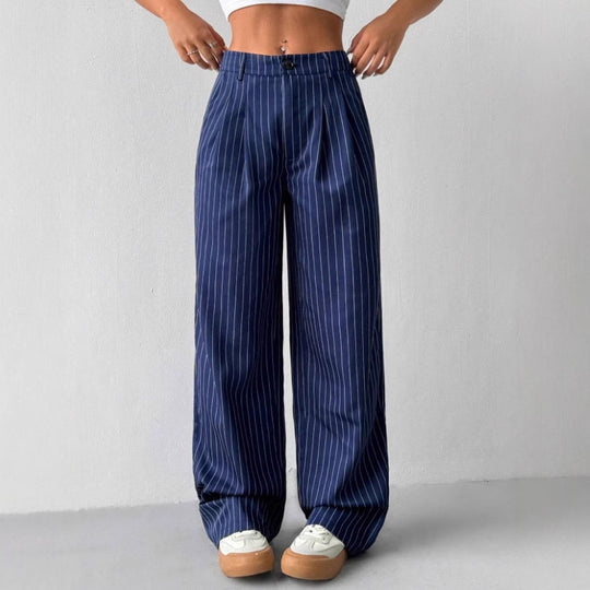 Damen Elegante und weite Stoffhose mit Streifenmuster EB