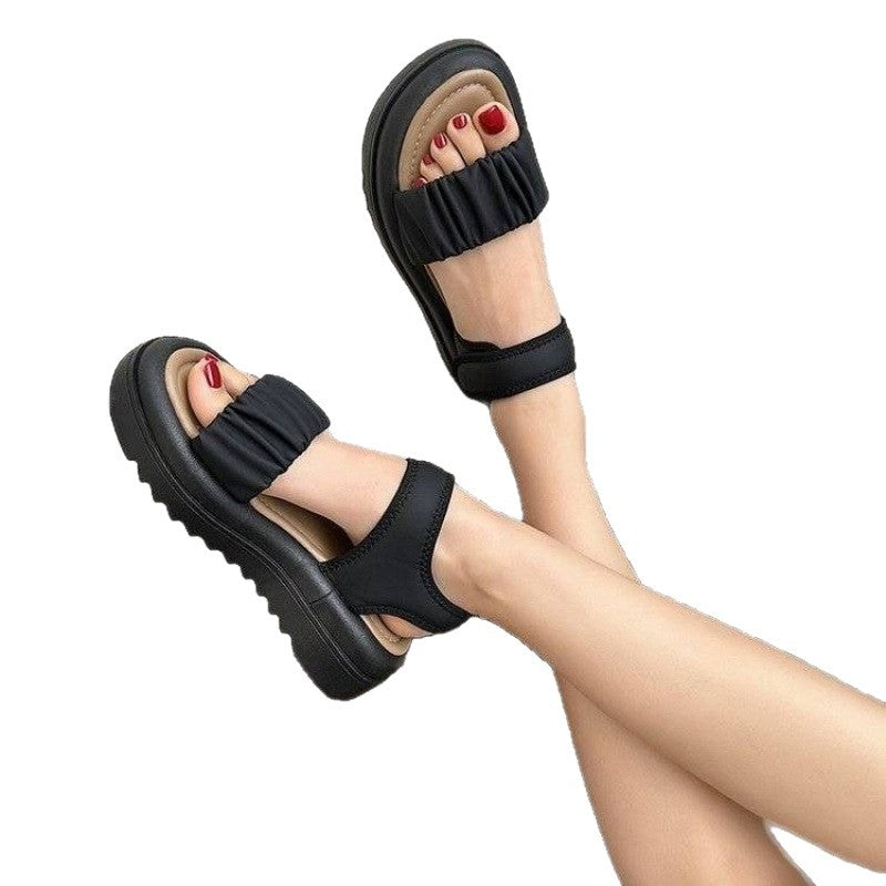 Damen Komfortable Riemchen-Sandalen mit modischem Falten-Design EB