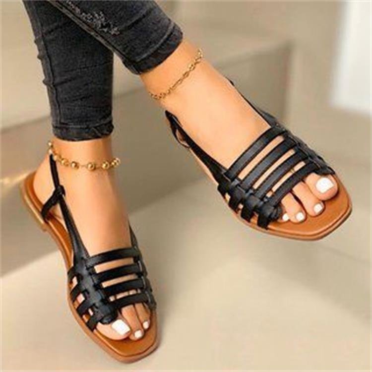Damen Geflochtene Riemchen‑Slingback‑Sandalen mit quadratischer Zehenpartie und flacher Laufsohle EB