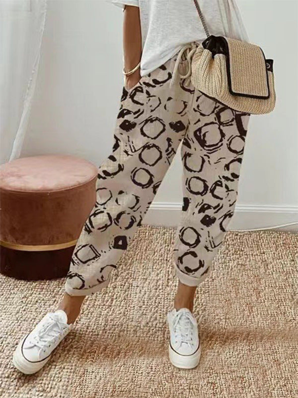 Damen nan legerer Leinen-Jogger mit Kordelzug, Eingrifftaschen und umgeschlagenem Saum EB