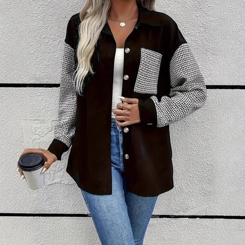 Damen Overshirt mit Karomuster und kontrastierenden Ärmeln EB