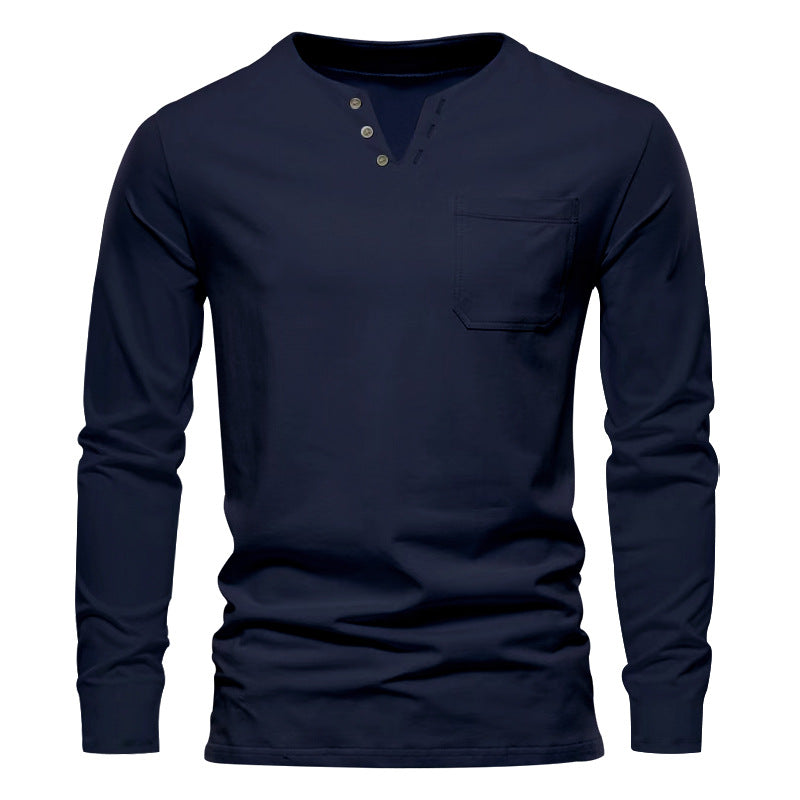 Herren Langarm-Henley-Shirt mit praktischer Brusttasche und modischem Knopfdesign EB