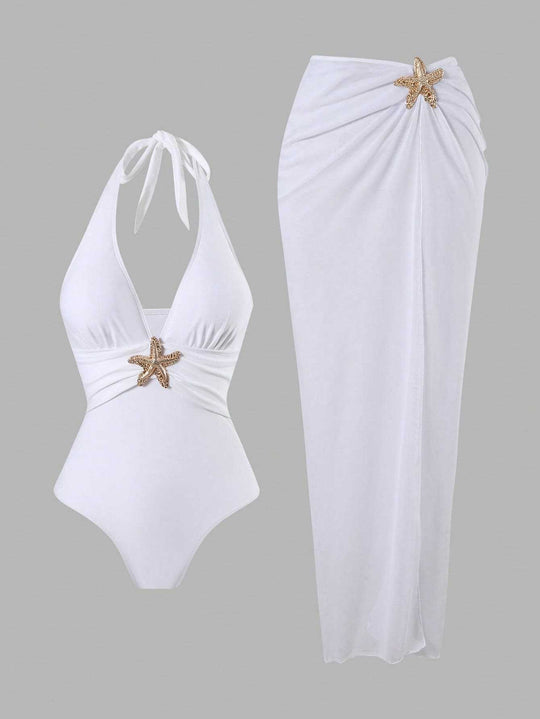 Damen Eleganter Badeanzug mit vielseitigem Wickelrock EB