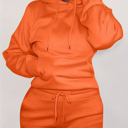 Damen nan figurbetontes Hoodie-und Taillenrock-Set mit Kängurutasche und Tunnelzug EB