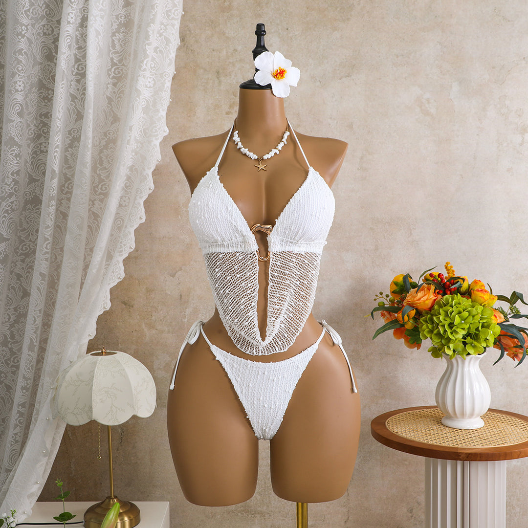 Damen Triangel-Bikini mit raffiniertem Netzdesign und luxuriösen Ringen EB