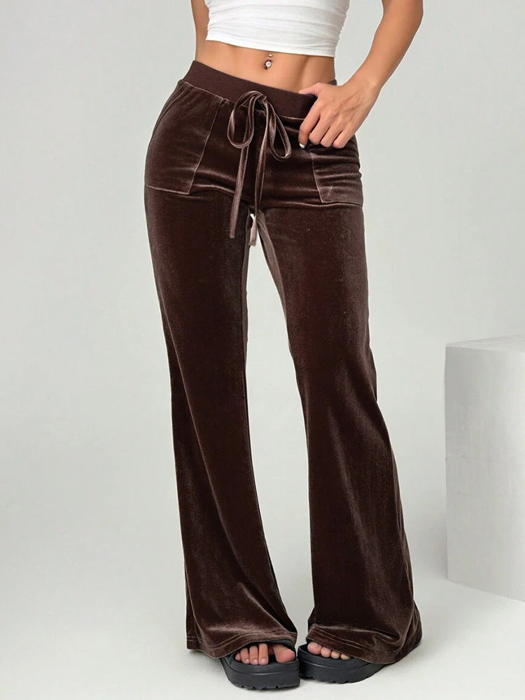 Damen Velours Freizeithose mit elastischem Bund und Taschen EB