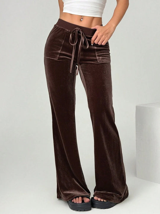 Damen Velours Freizeithose mit elastischem Bund und Taschen EB