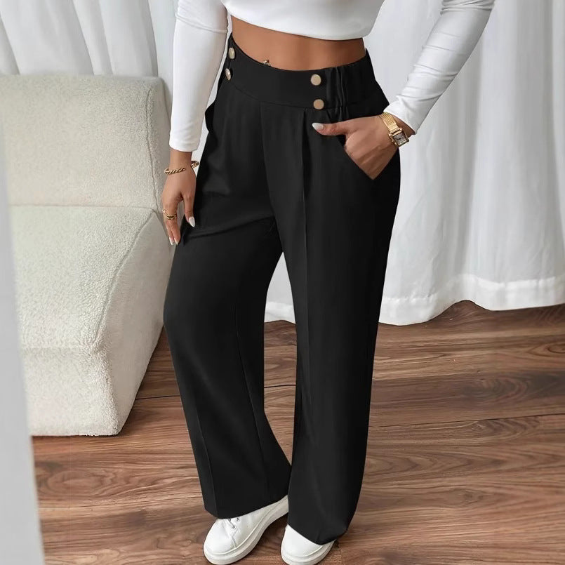 Damen Klassische weite Hose mit Knopfleiste und Taschen EB