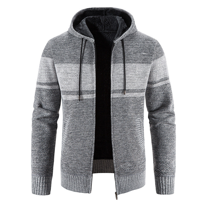 Herren nan gefütterte Strick-Kapuzenjacke mit Teddyfutter, durchgehendem Reißverschluss und Kordelzug EB