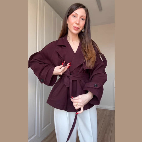 Damen Modische Oversized-Trenchcoat mit Taillengürtel EB