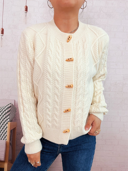 Damen Strickjacke mit dekorativen Knöpfen und strukturierter Webart EB