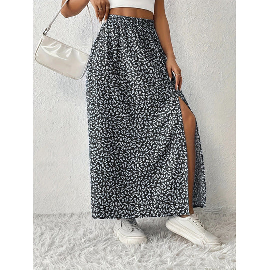 Damen Maxirock mit floralem Muster und seitlichem Schlitz EB