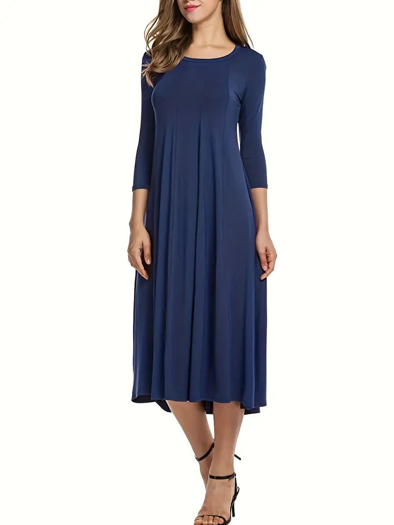 Damen Midi-Kleid mit schmeichelndem Schnitt und 3/4-Ärmeln EB