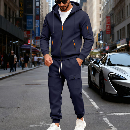 Herren nan urbaner Kapuzen-Jogginganzug aus Baumwollmix mit Cargo-Taschen und funktionalen Reißverschlüssen EB