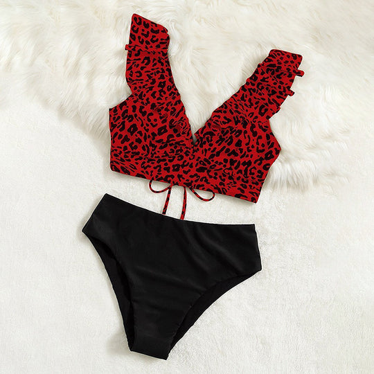 Damen Triangel-Bikini-Set mit Rüschen und raffiniertem Tiermuster EB