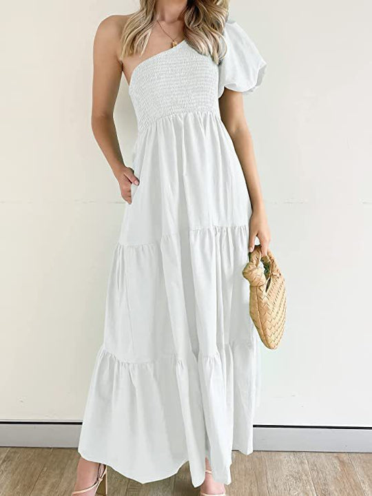 Damen Maxikleid mit asymmetrischem Träger und fließendem Schnitt EB