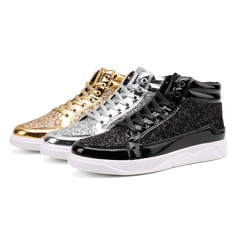 Damen Glitzernde High-Top Sneakers mit reflektierender Oberfläche und rutschfester Sohle EB