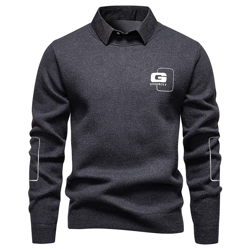 Herren eleganter Pullover mit Kragen und feinem Strickmuster EB