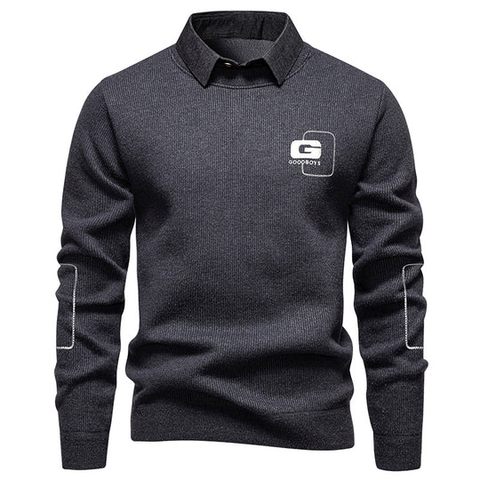 Herren eleganter Pullover mit Kragen und feinem Strickmuster EB