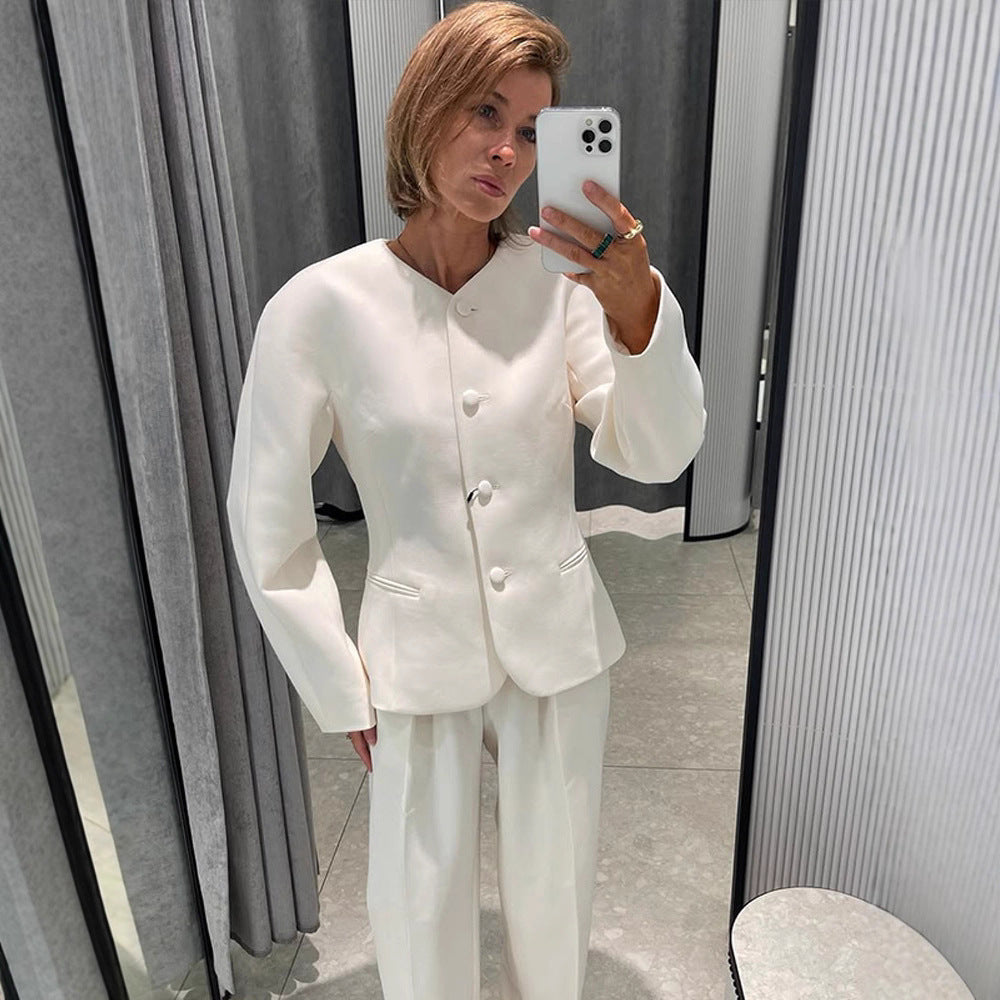 Damen Elegante Blazerjacke mit modischen Puffärmeln und dekorativem Knopfdesign EB