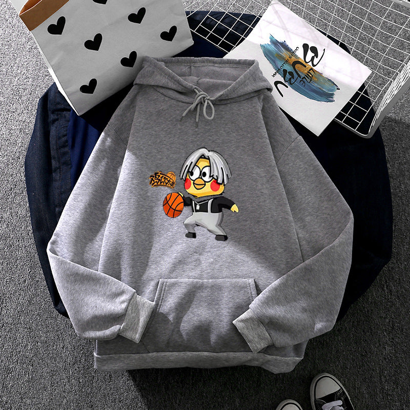 Unisex nan Kapuzenpullover mit Comic-Küken Basketballprint, Kängurutasche und weichem Fleece EB