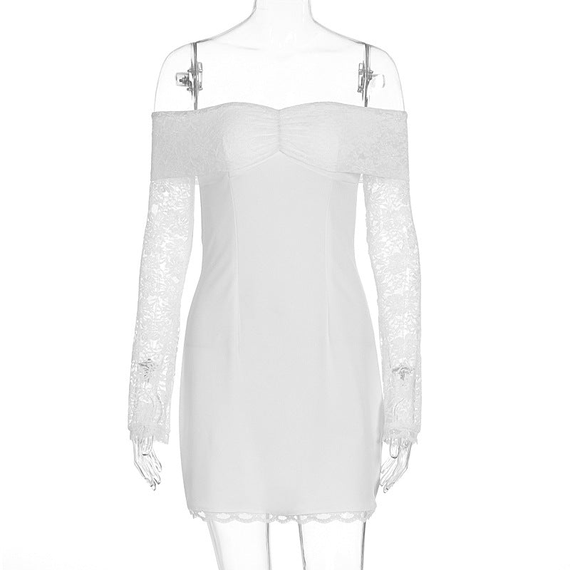 Damen Off-Shoulder Kleid mit Spitzenärmeln und figurbetontem Schnitt EB