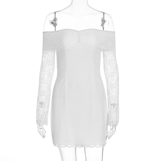 Damen Off-Shoulder Kleid mit Spitzenärmeln und figurbetontem Schnitt EB