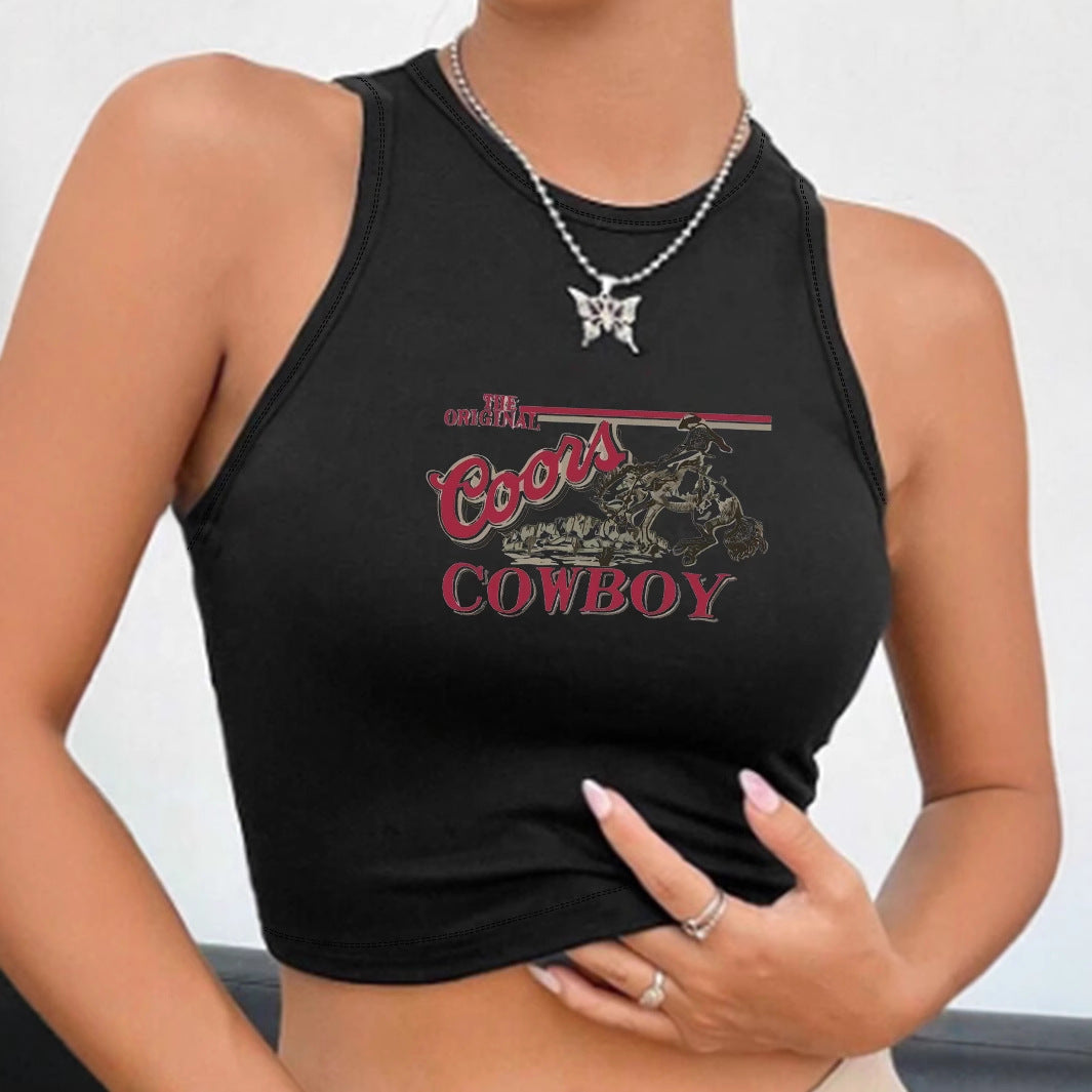 Damen Crop-Top mit Vintage Cowboy-Motiv EB
