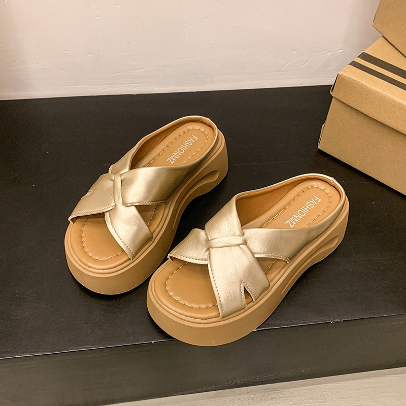 Damen Plateau-Sandalen mit stilvollem Knotendesign und bequemem Fußbett EB