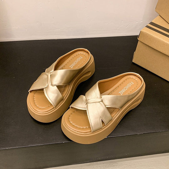 Damen Plateau-Sandalen mit stilvollem Knotendesign und bequemem Fußbett EB