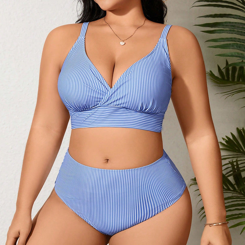 Damen Hochtaillierter Bikini mit modischem Streifenmuster EB