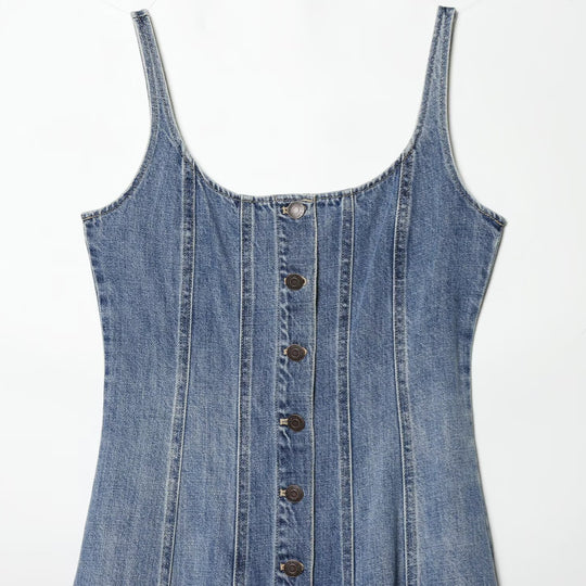 Damen Jeans Maxikleid mit Knopfleiste und schwingendem Saum EB
