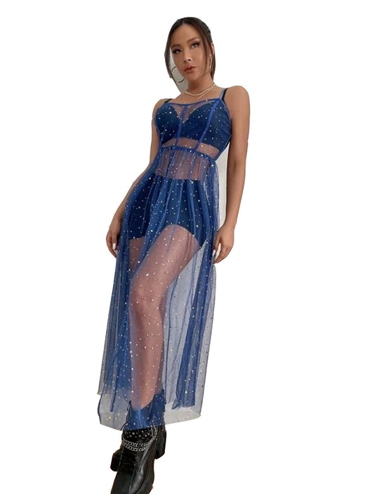 Damen Transparente Abendrobe mit funkelnden Akzenten und femininer Passform EB