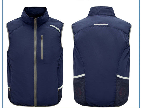 Herren nan leichte winddichte Outdoor-Weste mit hoher Kragen, Brusttasche und seitlichen Reißverschlusstaschen R&B