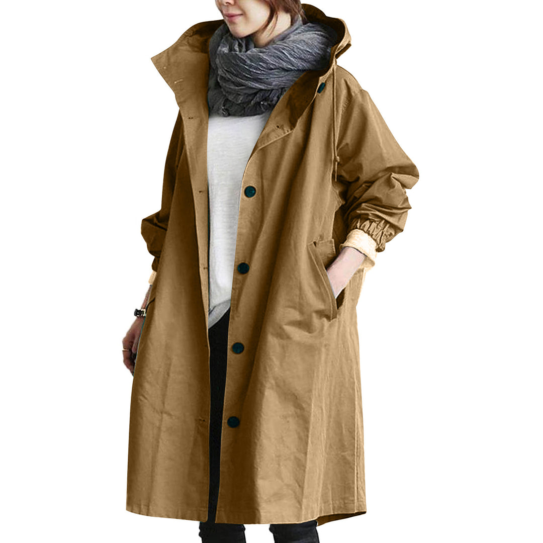 Damen nan leichter oversized Regenmantel mit Kapuze und verdeckter Knopfleiste EB
