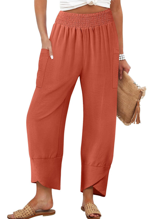 Damen Weite Sommerhose mit elastischem Bund und praktischen Taschen EB