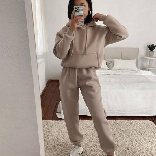 Damen nan kuscheliger Oversize-Kapuzenpullover und Highwaist-Jogginghose Set EB